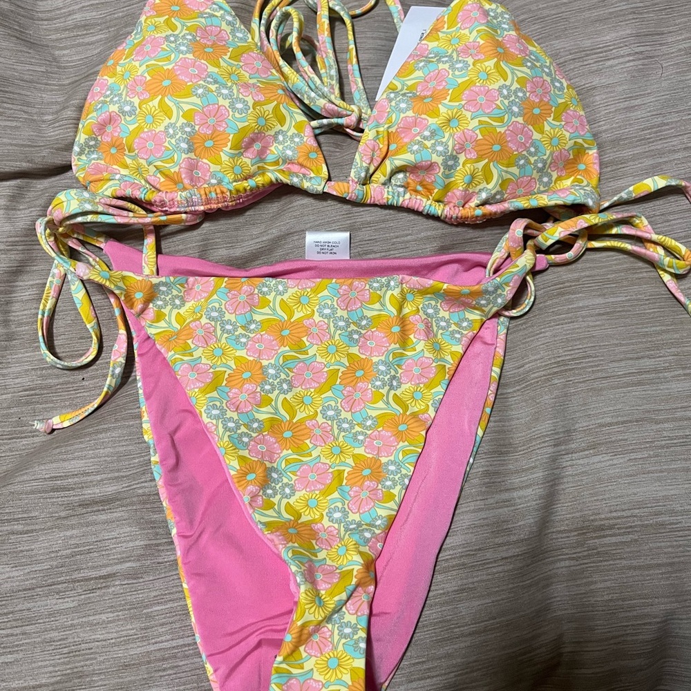 Floral Bikini Set with Pink Accents